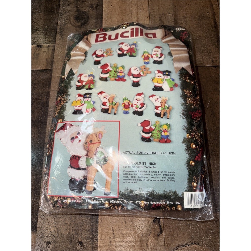 Bucilla Jolly Old St Nick Set 12 Felt Christmas Ornaments Kit Santa SEALED Vtg